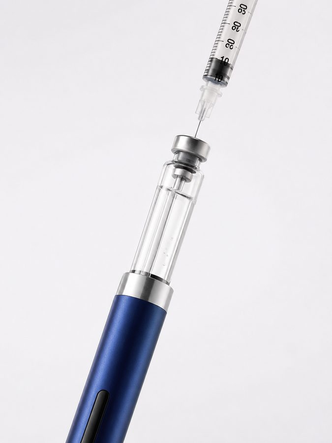 Filling the peptide pen cartridge from a syringe