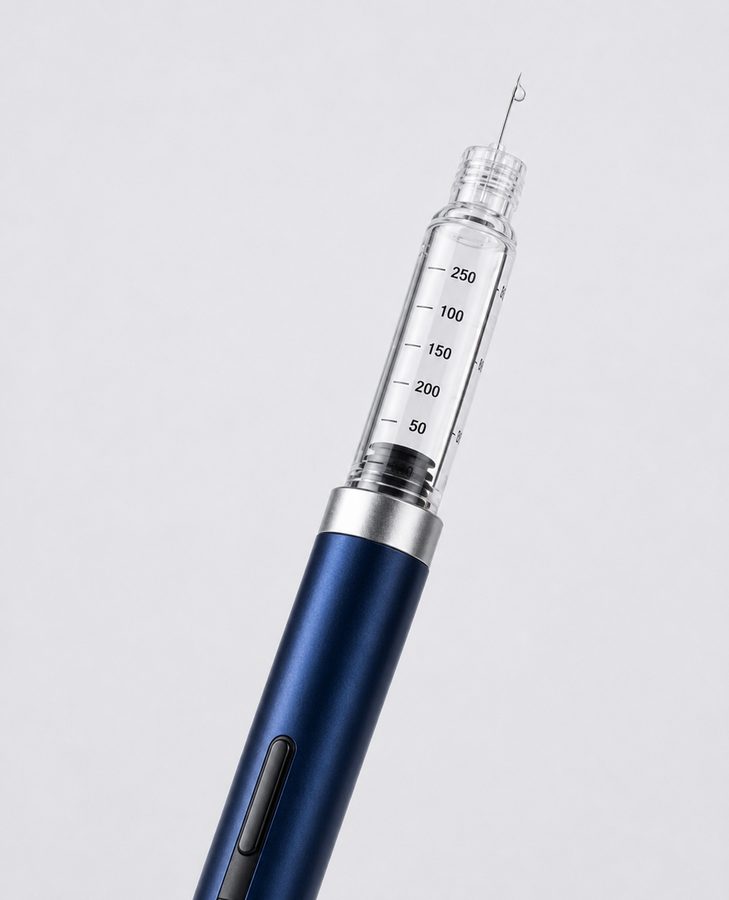 Priming the peptide pen with the needle pointing up