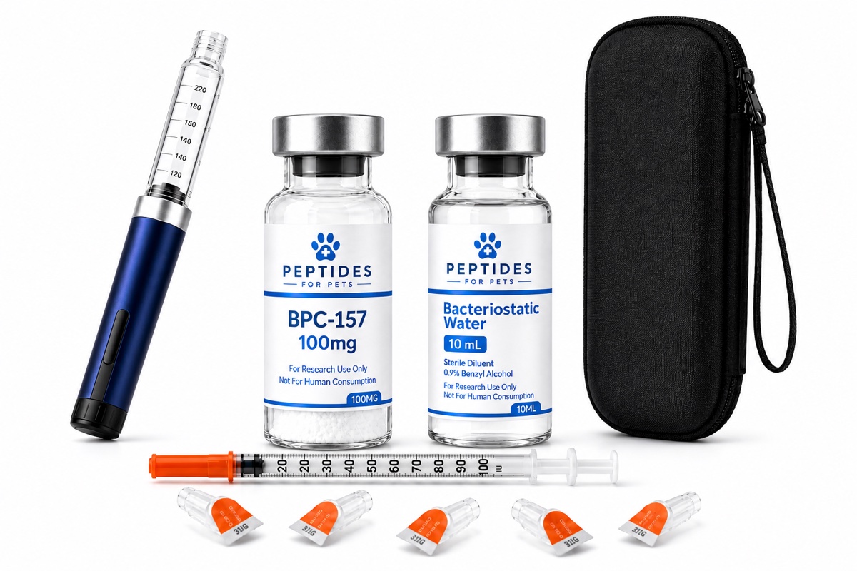 Home Med Full Kit with bacteriostatic water, needle tips, reconstitution needle, thermal storage case and reusable peptide pen